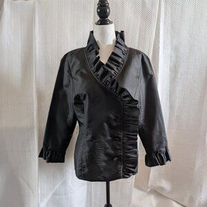 Calvin Klein Black Ruffle Trim Lightweight Blazer Jacket Evening Size Large